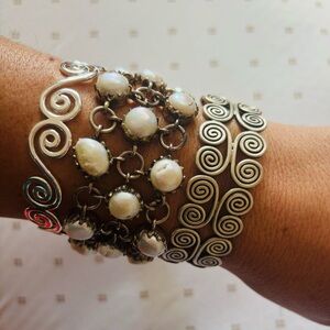 Mother of Pearl / Sterling Statement Bracelet